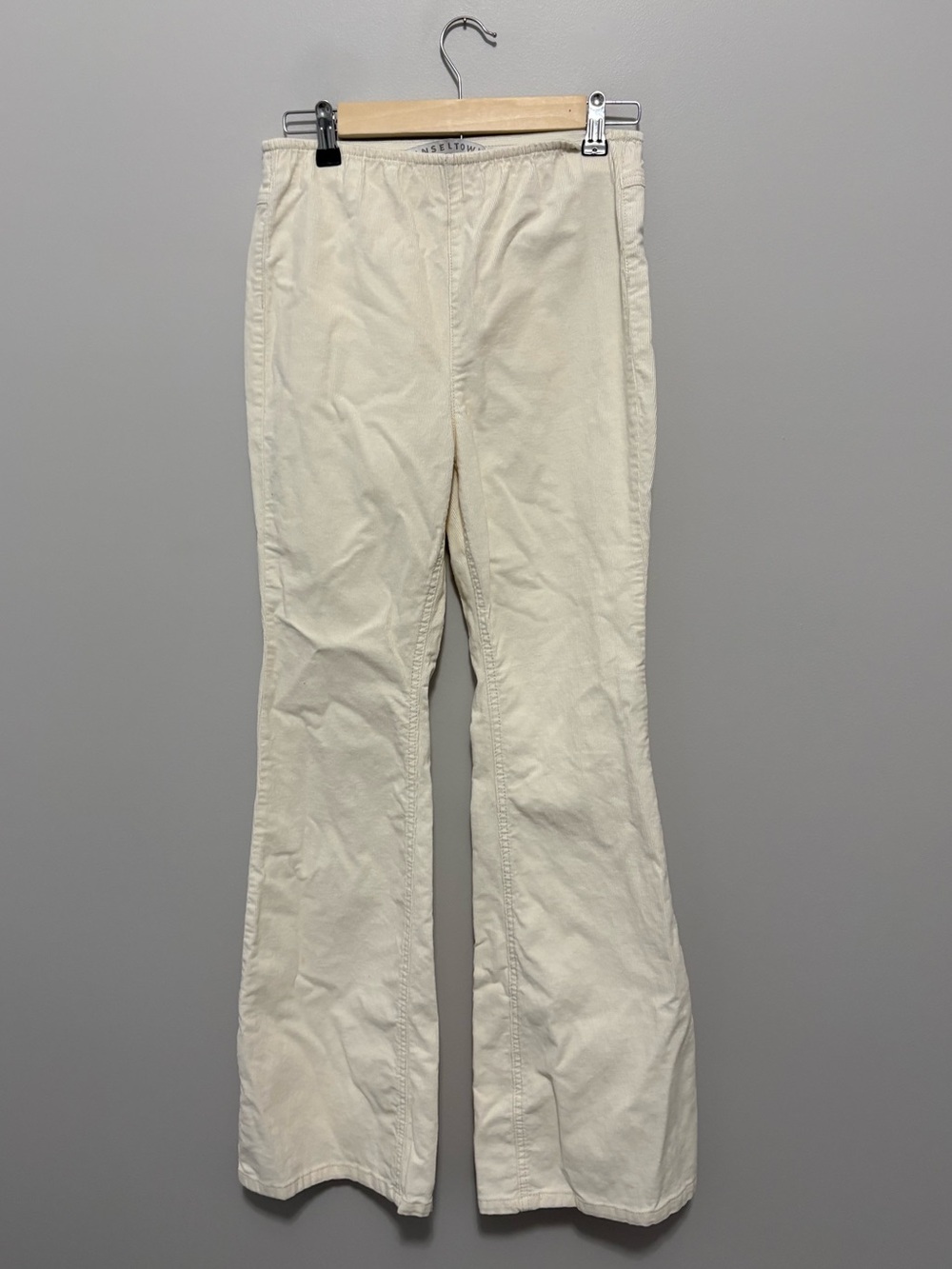 Tinseltown Pull On Boho Indie Festival Cream Flared Wide Leg Corduroy Pants